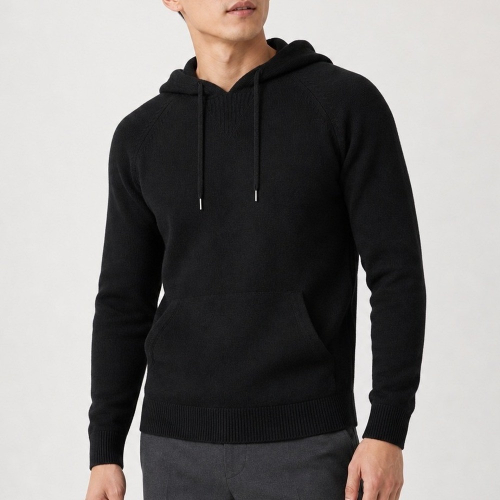 Quince Mongolian Cashmere Pullover Hoodie Pocket Cozy Travel Black Small NWOT